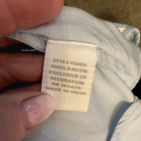 Intro Pale Blue Pleated Crochet 3/4 Sleeve Boho Peasanr Cottage Top PM - Picture 5 of 7